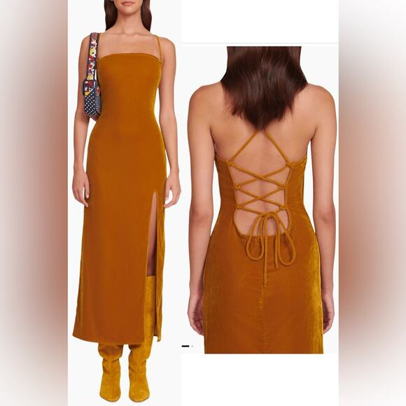 Staud Bellamy Lace-Up Velvet Slipdress - Picture 1 of 9